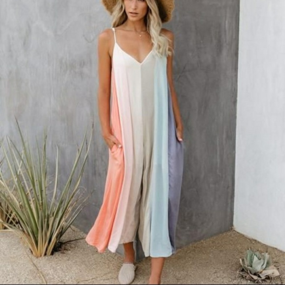 Millennial pocketed colorblock jumpsuit